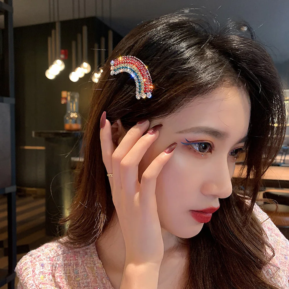 

Rainbow Flash Diamond Hair Clip Side Clip Rhinestone Bangs Clip Side Clip Girl Hair Accessories Headdress