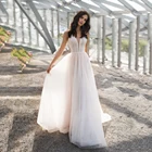 Женское свадебное платье-трапеция UZN, элегантное блестящее Тюлевое Платье-футляр с V-образным вырезом, без рукавов, с драпировкой, с поясом и бисером