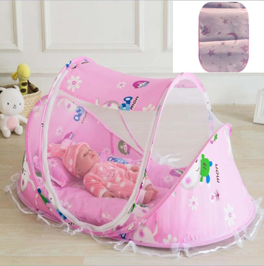

Blue Cartoon Baby Mosquito Net Portable Foldable Bedding Tent Summer Mat Pillow Mattress 0-36M Kid For 4pcs/set Netting Mosquito