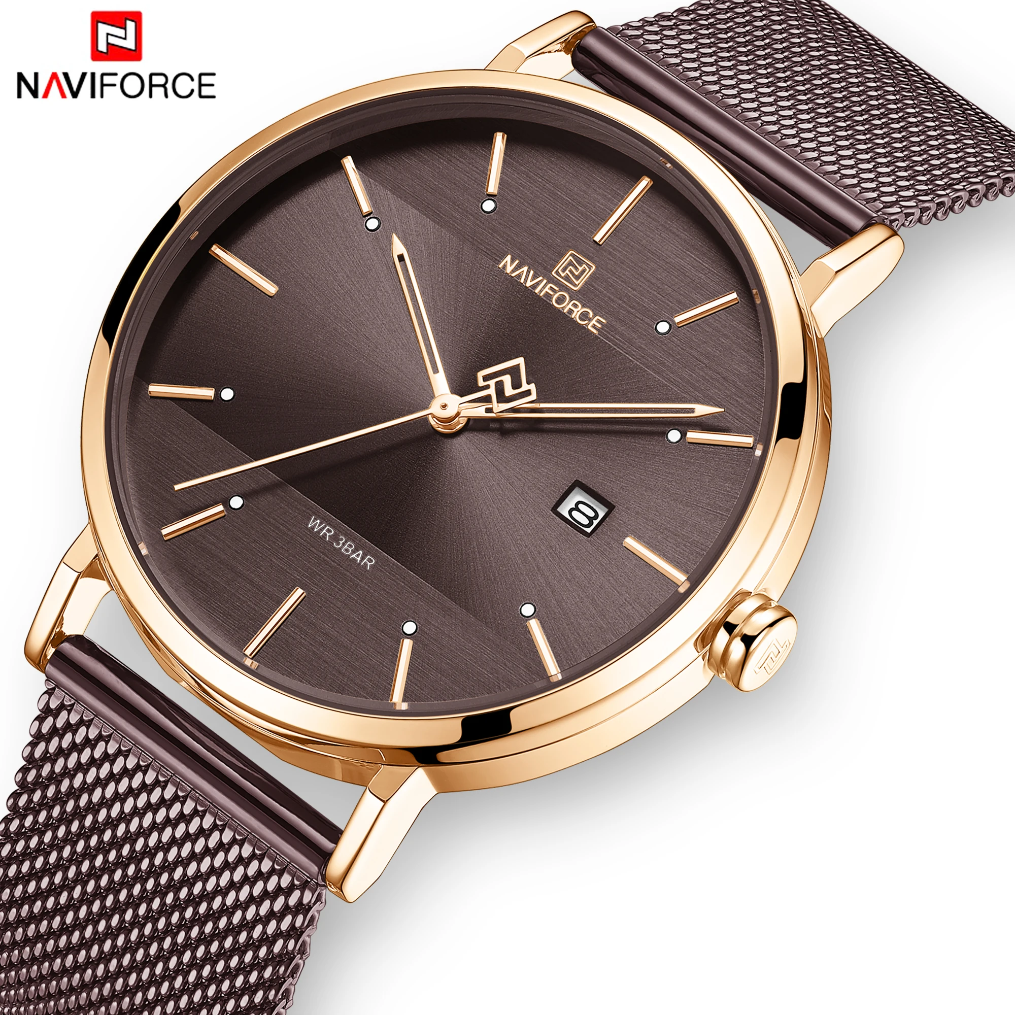 NAVIFORCE Quartz Analog Men And Women Watches Rose Gold Coffee Business Sport Shock Resistant Alarm Calendar Couple Wristwatches