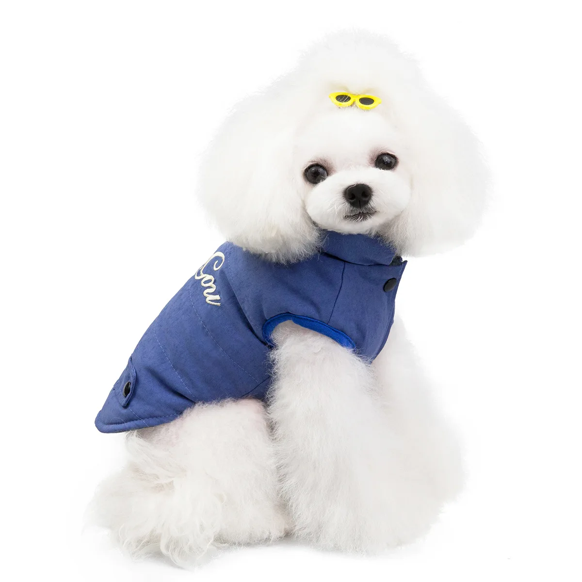 

Осенне-зимняя одежда для собак для маленьких собак Тедди для мальчиков и девочек флисовая синяя теплая Толстая ватная куртка жилет наряд дл...