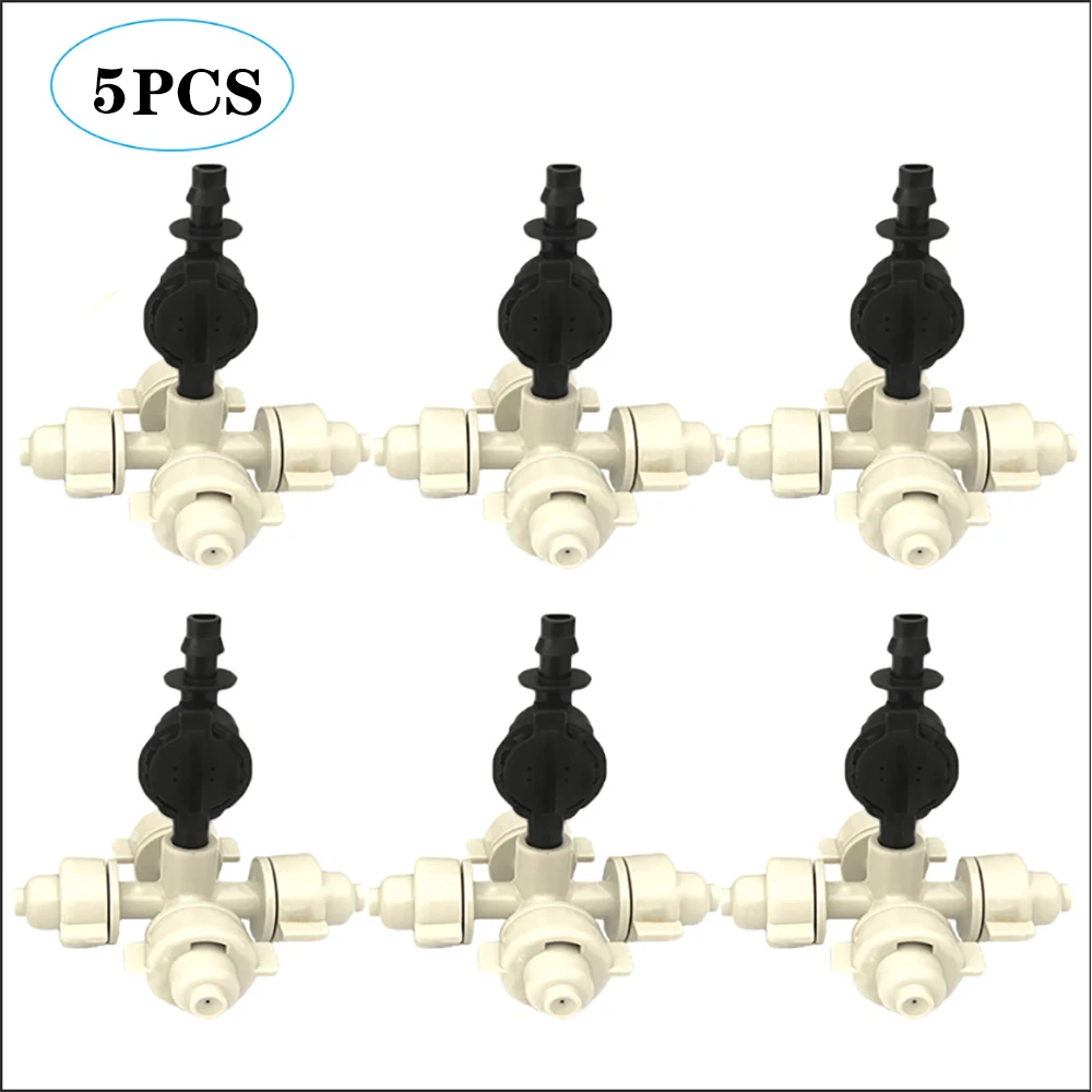 

5Pcs Cross Fogger Misting Sprinkler With 1/4" Barbed Anti-Drip Device Four Ways Fog Nozzles Greenhouse Irrigation System IT174