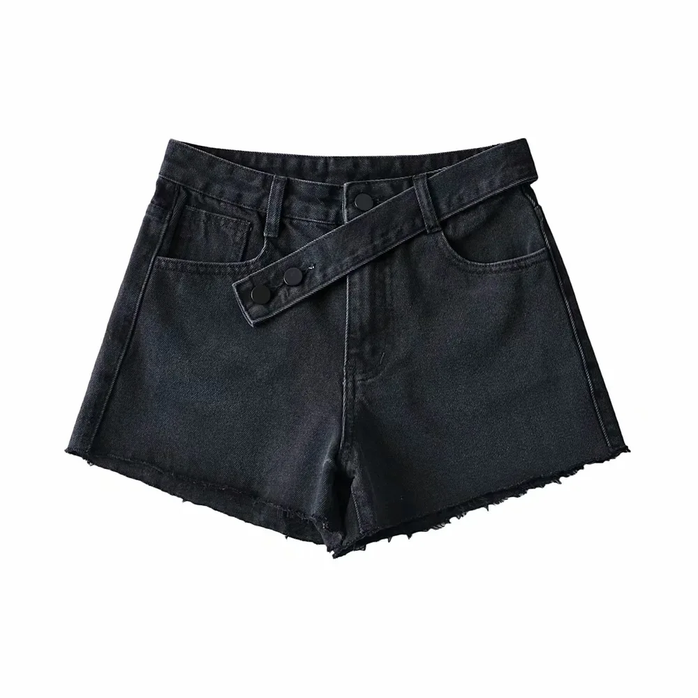 

TVVOVVVIN Solid Color Denim Shorts Women's 2021 Fashion High Waist Straight Washed Mini Jeans New Summer 2VDF