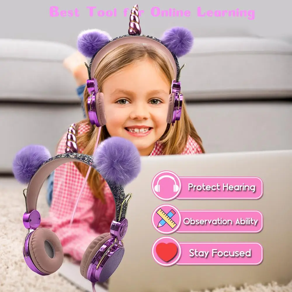 Проводные наушники Unicorns с микрофоном детские музыкальные стереонаушники