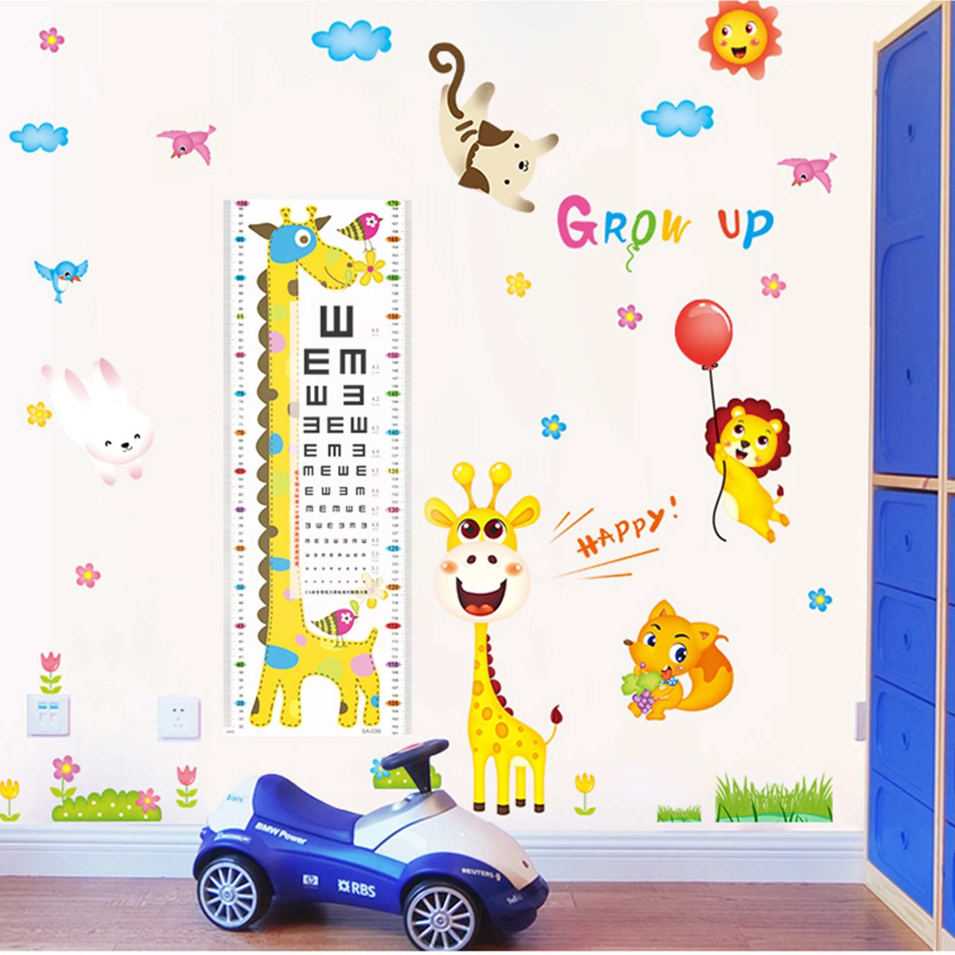 Наклейка на стену с диаграммой роста для детей мультяшный жираф Классическая