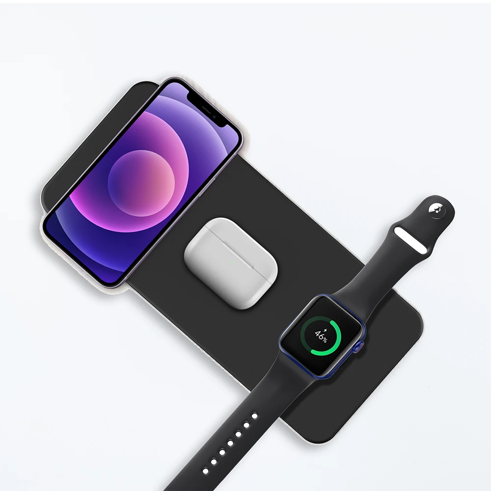 bonola 3 in 1 leather wireless charger pad for iphone 13 12 11 pro max ultra thin wireless charging for apple watch7airpods 3 free global shipping
