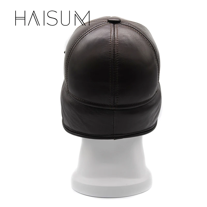 

Haisum Special Offer Fitted Adult 2018 New Fashion Men's Smooth Genuine Leather Baseball Caps Winter Warm Hats / 3colors Cs34