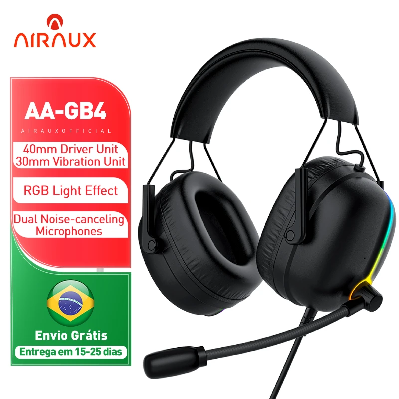 AIRAUX GB4 Gaming USB Wired Headphone 7.1 Surround Sound Earphone RGB Light Bass PC Gamer Headset with ENC Mic