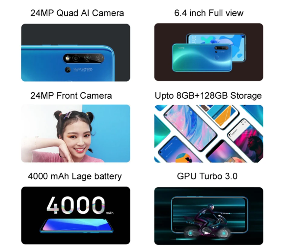 Мобильный телефон HuaWei Nova 5i 4G LTE Kirin 710 Android 9,0 6," ips 2310X1080 8 Гб ram 128 ГБ rom МП отпечаток пальца OTG