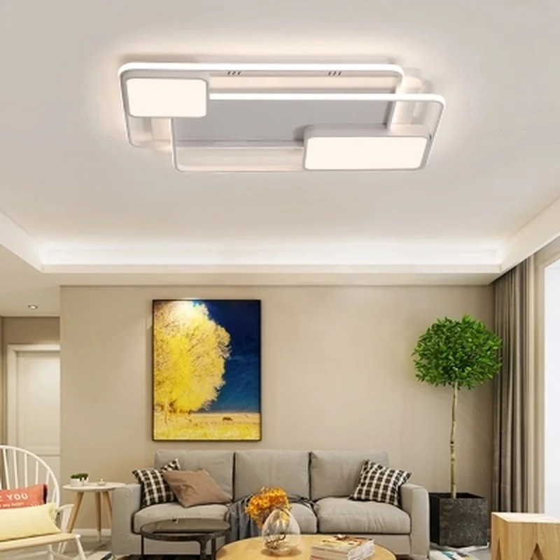 Люстра с дистанционным управлением алюминиевая прямоугольная потолочная лампа