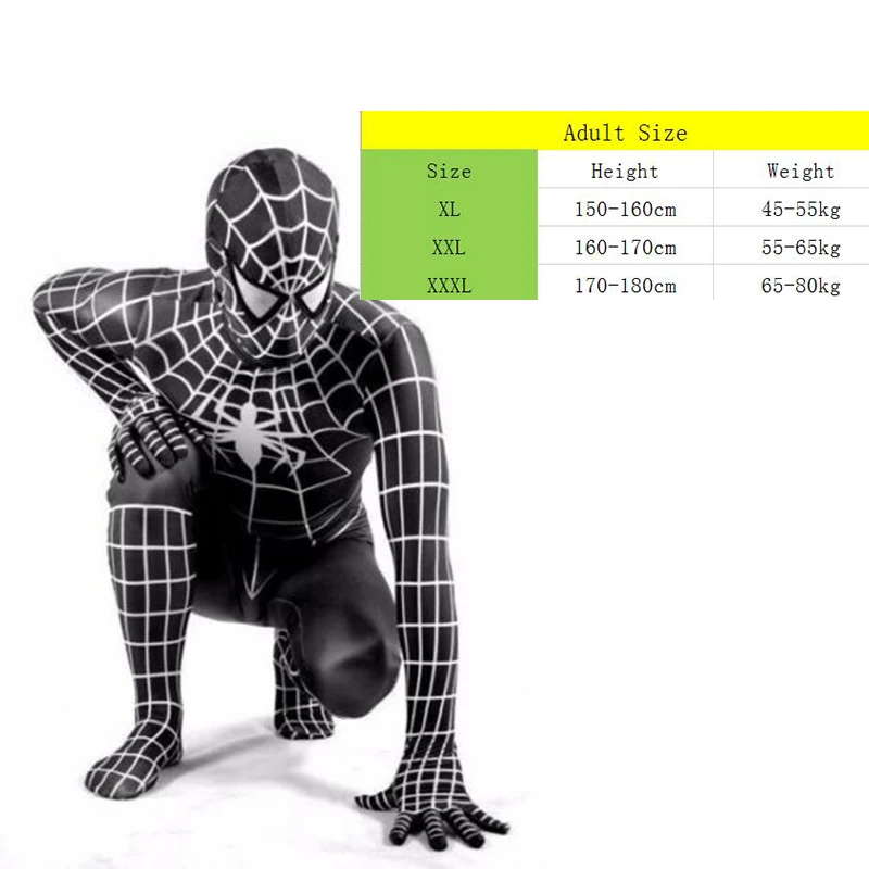 black spiderman Новинка года; костюм Человека-паука для взрослых; костюм зентай для косплея супергероя-паука; костюм для Хэллоуина; комбинезоны - Цвет: black spiderman