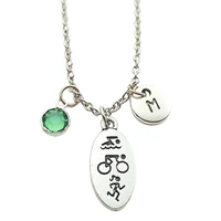 triathlon run swim necklace birthstone creative initial letter fashion jewelry women christmas gifts accessories pendants