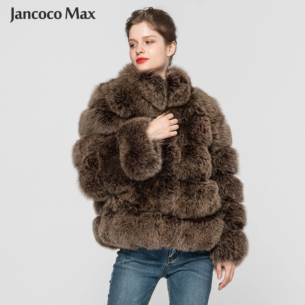 Jancoco Max новое зимнее плотное теплое Женское пальто с воротником из натурального Лисьего меха, 5 рядов, высокое качество, Меховая куртка, модное пальто S7194