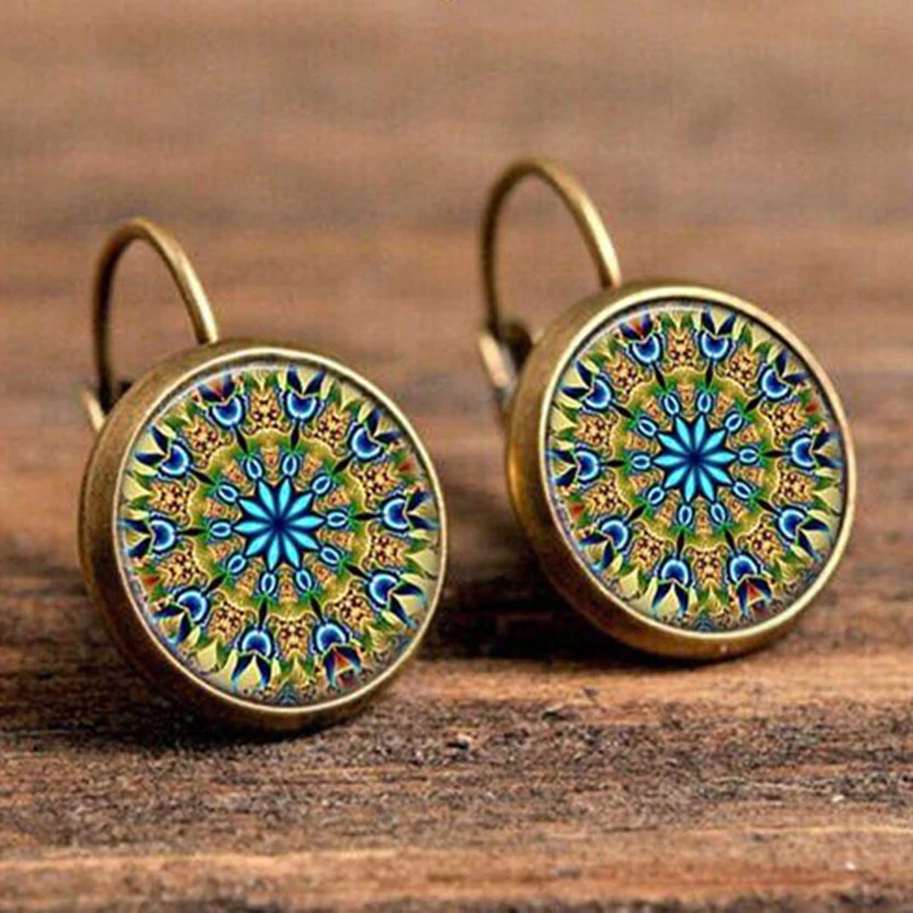 FSUNION Boho Цветочные Висячие серьги для женщин винтажные ювелирные изделия геометрический узор круглые серьги Bijoux boucles d'oreuilles bohemia