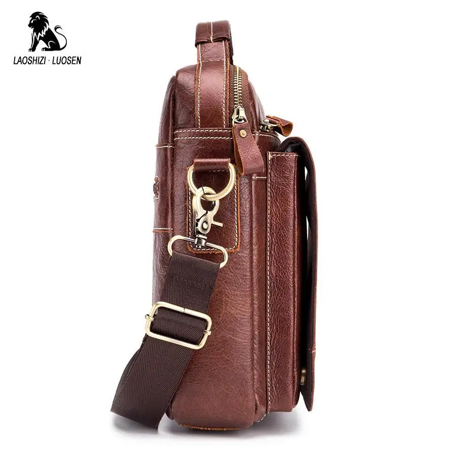 Мужская сумка-мессенджер LAOSHIZI LUOSEN повседневная сумка из натуральной кожи на
