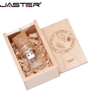 Деревянная коробка JASTER + бутылка желаний, флеш-диск USB 2,0 8 ГБ 16 ГБ 32 ГБ 64 ГБ, стеклянная карта памяти, Дрифтинг-бутылка, U-диск, подарок на свадьбу