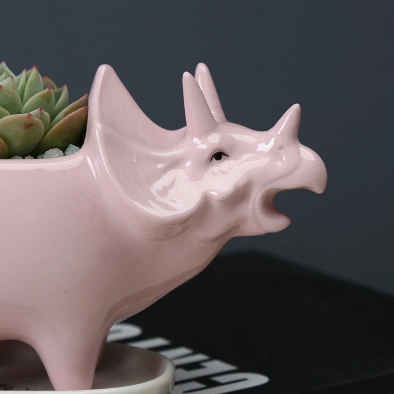 Керамический цветочный горшок Трицератопс с лотком Креативный динозавра