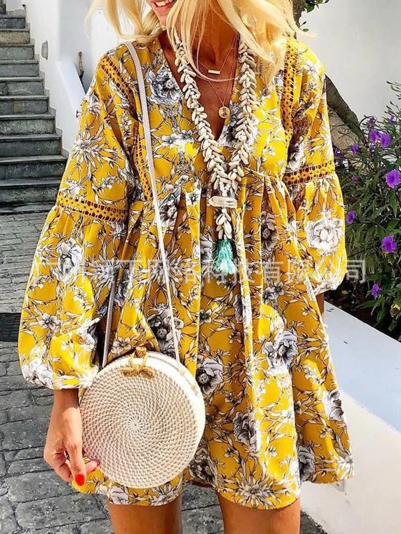 Женское короткое платье с запахом оборками и цветочным принтом | Женская одежда