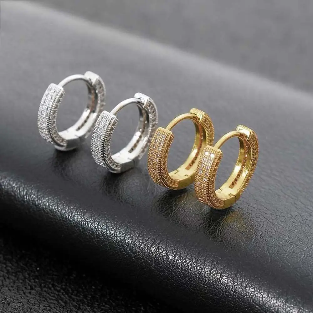 

Korean Style Micro-inlaid Zircon Hoop Earrings Men Women Simple Round Earrings Fashion Personality Trendy Hip-hop Earrings
