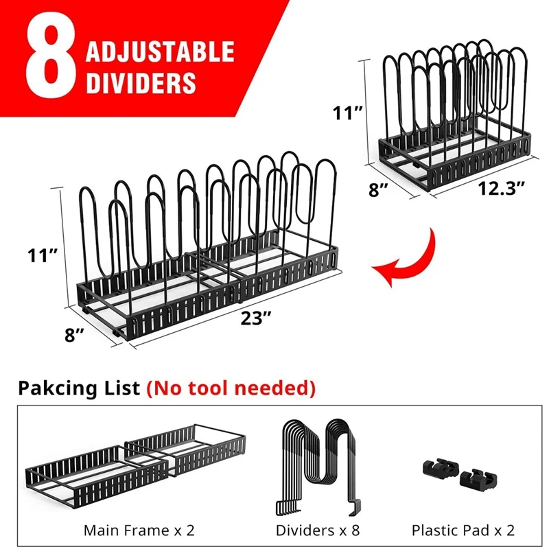 

Pot Organizer Rack for Cabinet, Adjustable Kitchen Cabinet Pantry Countertop Bakeware Organizer Rack Holder