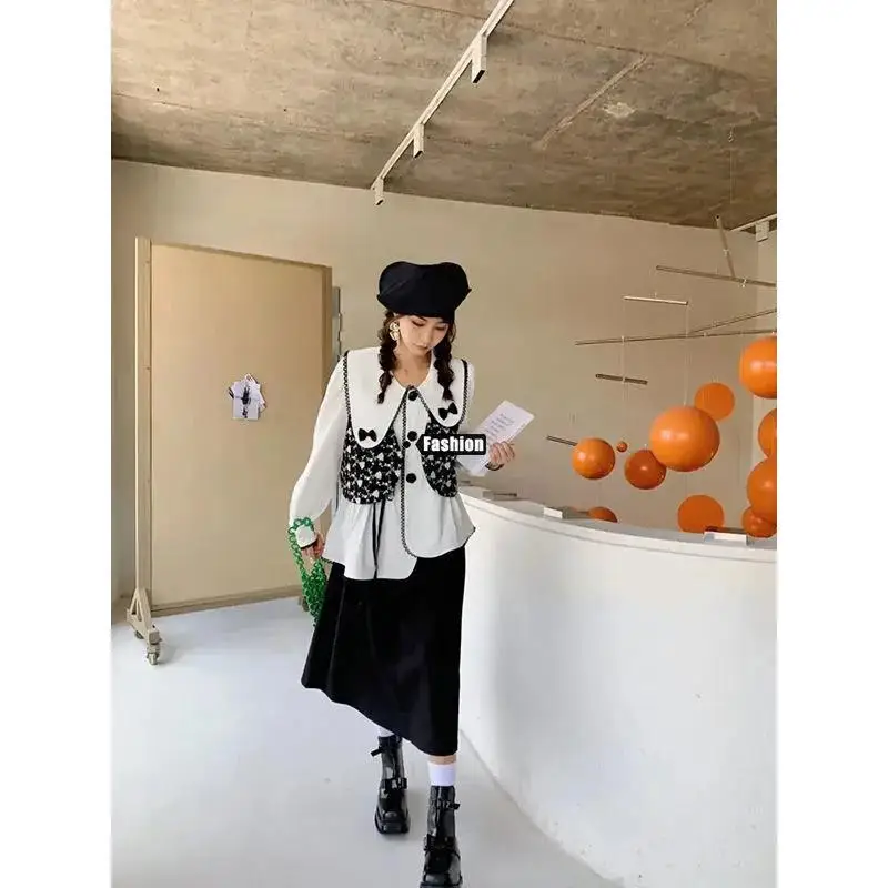 

3pcs set xl korean style Women autumn winter cover hollow sexy +top + Skirts Suits Solid Tops Vintage Solid Skirt Sets