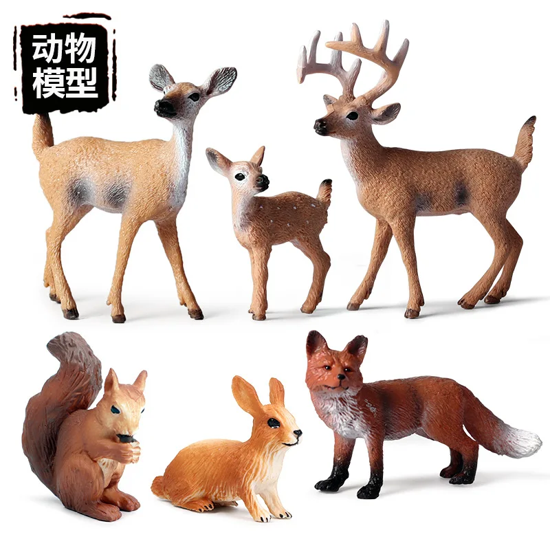 

6pcs/set Oenux Animal Models for Kids Simulation Deer Squirrel Fox Plastic Action Figures Educational Toys Xmas Children Gift