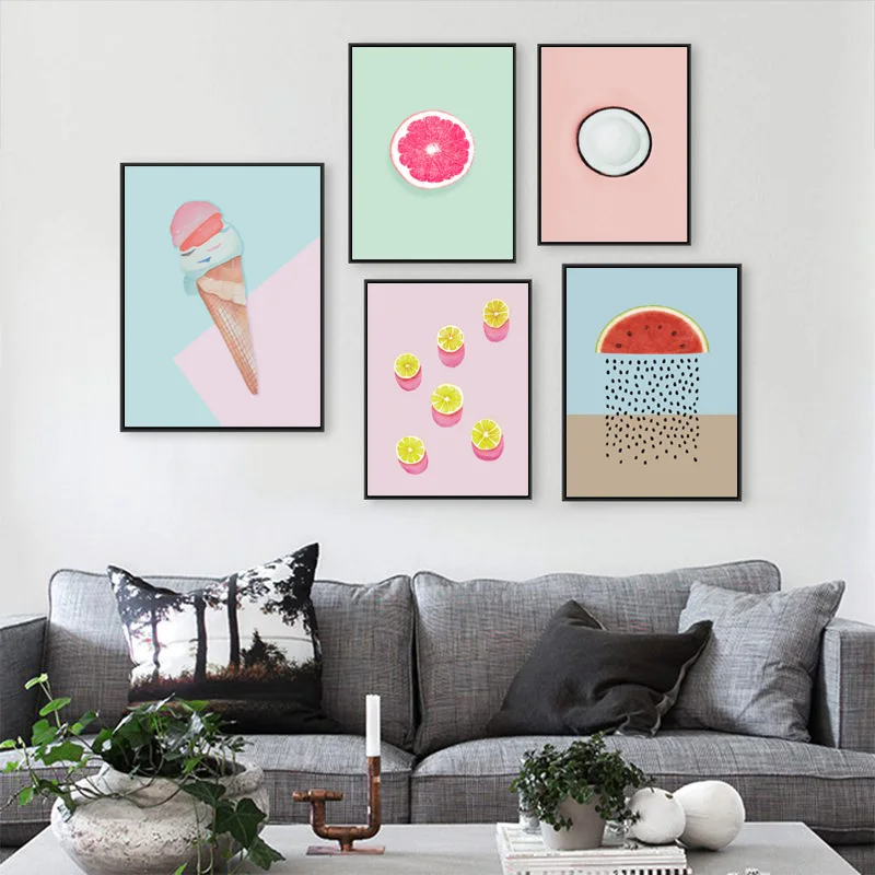 Абстрактная Картина на холсте фрукты скандинавский постер мультяшный настенный