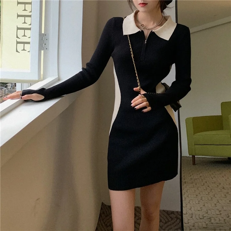 

Early Autumn Dress Children's Wear 2021 French Slim Spice Girl Hip Wrap Skirt Long Sleeve Black Short Skirt Fashion Rac
