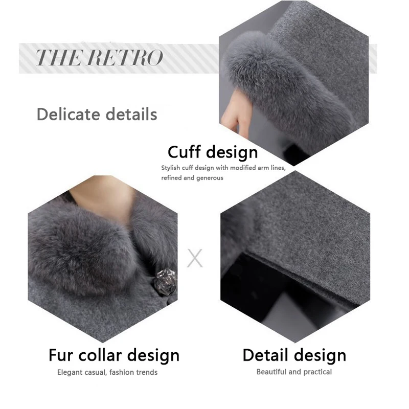 

Elegant Women Winter Coats Batwing Fluffy Sleeve Cape Jacket Lady Woolen Overcoat Cape Fox Fur Collar Warm Ponchos Feminino