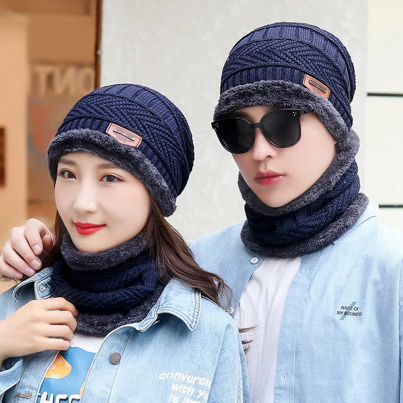 Unisex Beanies Hat Ring Scarf Gloves Set Winter Knitted Thick Warm Cap Women Men Solid Retro Beanie Soft Touch Screen |