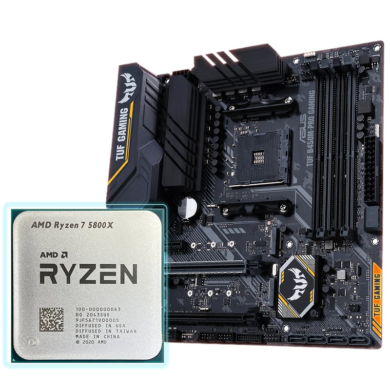 Новый комплект AMD Ryzen 7 5800X R7 CPU + Asus TUF B450M PRO игровая материнская плата DDR4 процессор