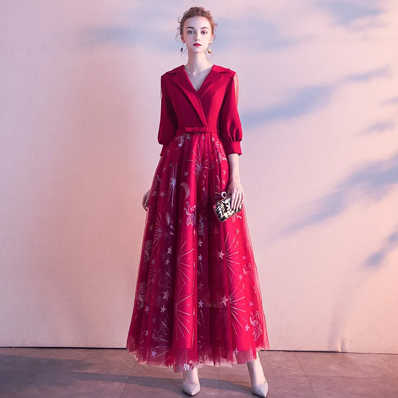 

Big Size 3XL Elegant Slim Bride Wedding Dress Temperament Party Dress Satin Mesh Patchwork Evening Dress Noble Prom Gown