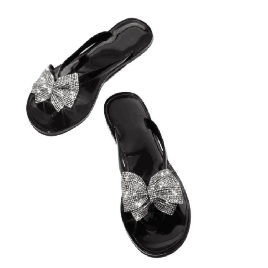 Женская обувь с бантом шлепанцы со стразами женская повседневная из ПВХ летние