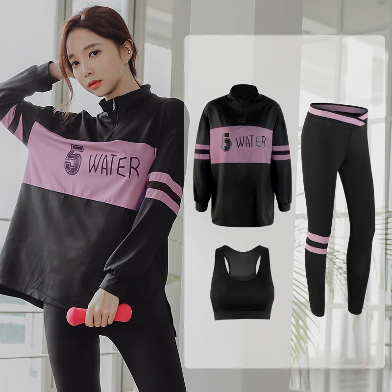 

Women 3PCS Yoga Set Gym Sports Bra Leggings Fitness Workout Ensemble Femme Cycling Running Breathable Long Sleeve Clothing