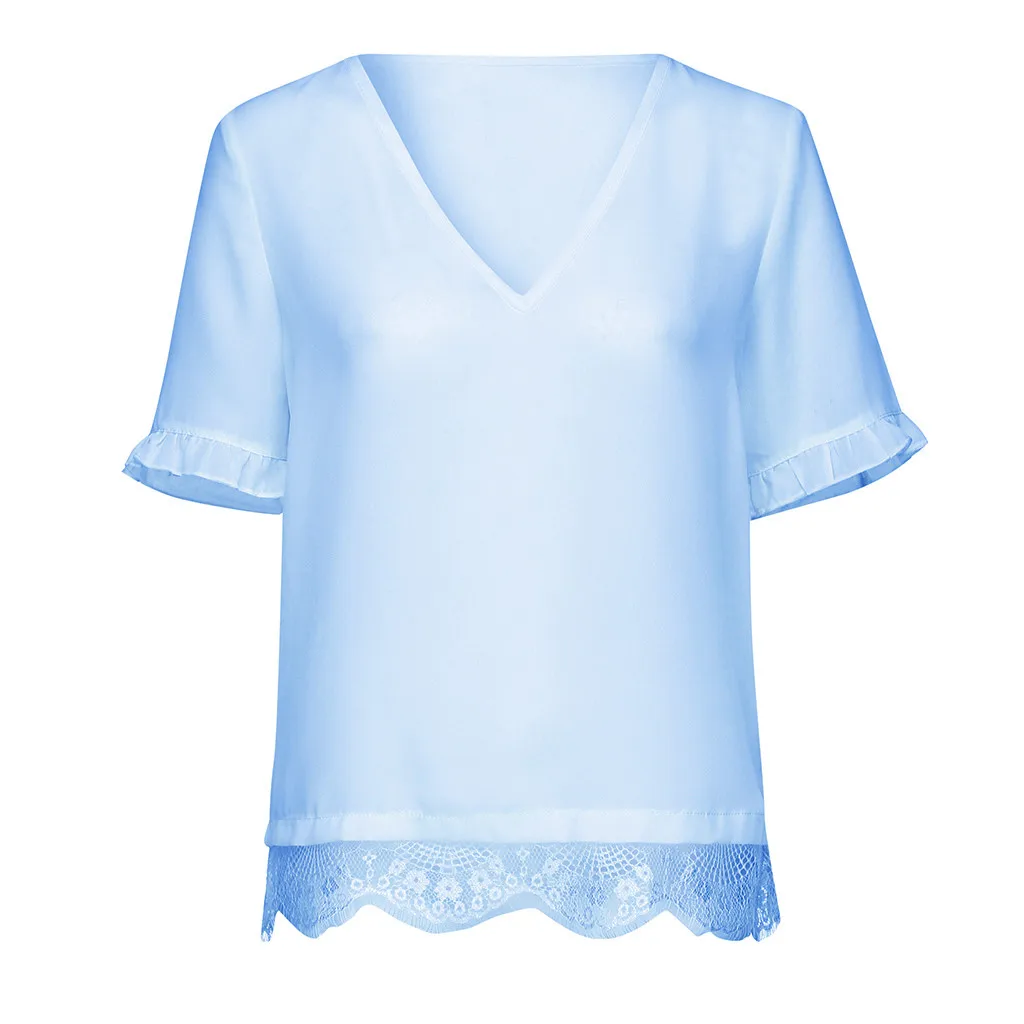 Женская Кружевная футболка с V образным вырезом большого размера|Футболки| |