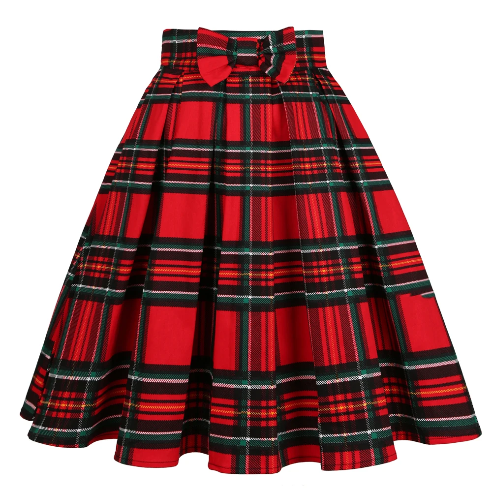 Red Blue Green Plaid High Waist Midi Skirts SS0012 Checkered Plus Size Women's Vintage Retro 50s 60s Cotton | Женская одежда