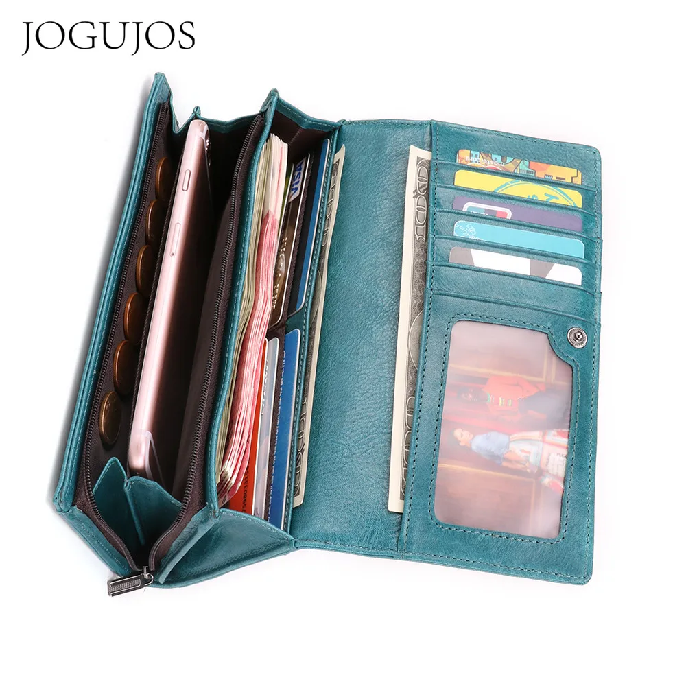 JOGUJOS Genuine Leather Women's Long Wallets RFID Design Purse Clutch Wallet Phone Bag Coin Purse Women Long Card Holder Wallet