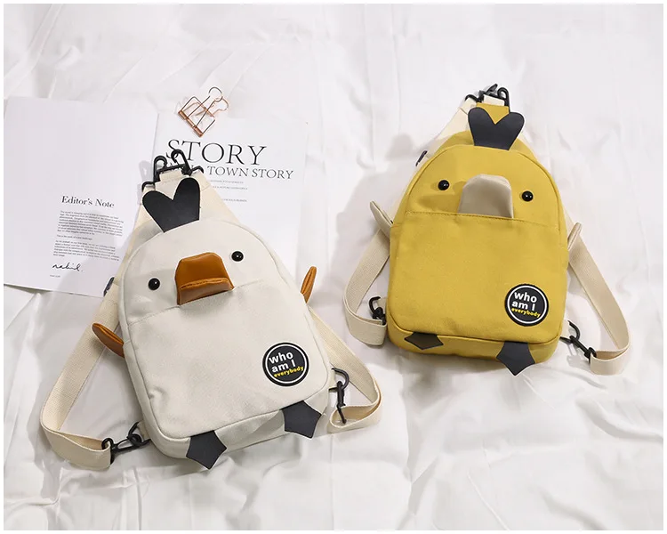 

2019 New canvas duck double shoulder bag cute cartoon single shoulder sloping student bag