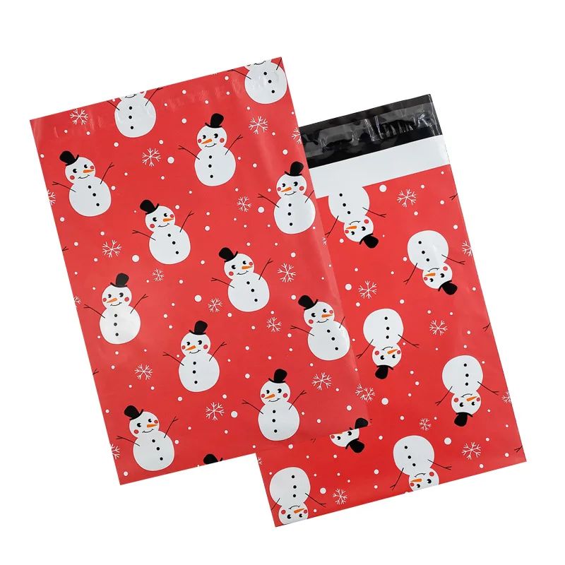 Красный 50 шт./лот пластиковая курьерская сумка с Рождеством снеговик