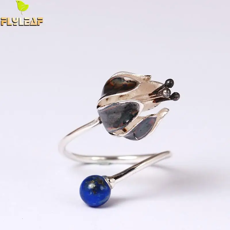 Женское Винтажное кольцо из стерлингового серебра 925 пробы с цветами и Лазуритом