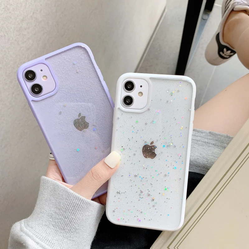 Bling Glitter Star Phone Case For iPhone 12 12mini 11 Pro Max XR XS Max X 7 8 Plus Transparent Soft Silicone Sequins Shell Cases