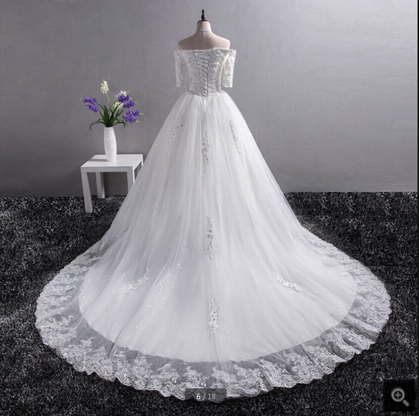 

white modest Real Picture wedding dresses lace appliques beaded off the shoulder vintage ball gown bride dress corset hot sale