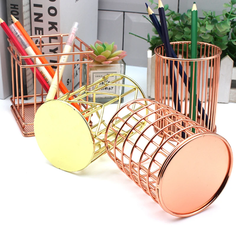 

Rose Gold Iron Art Nordic Makeup Organizer Basket Eyeliner Brush Set Storage Cup Dressing Table Makeup Cosmetic Organizer Box
