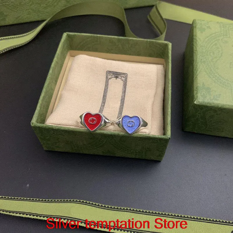 

Ag 925 Sterling Silver Enamel Heart-shaped Ring Couples Men And Women Luxury charm Jewelry Personality Tide Hip Hop Rock Party