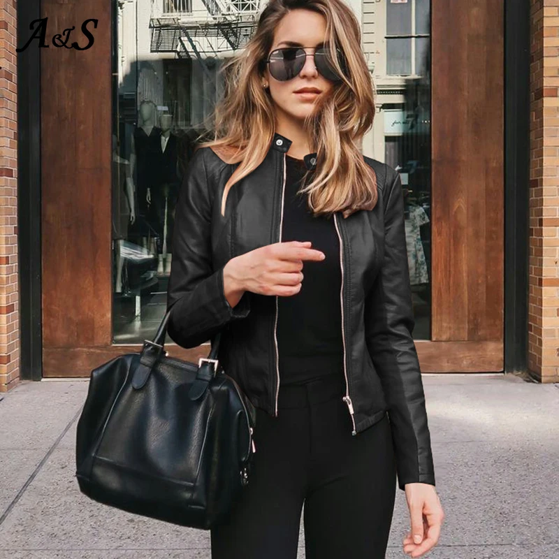 Anbenser Women PU Leather Jacket Autumn Casual Slim Soft Moto Biker Winter Faux Leather Jacket Female Coat Basic Streetwear