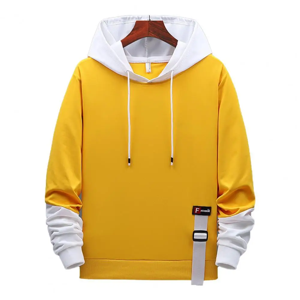 

Loose Men Casual Hoodie Contrast Colors Drawstring Long Sleeve Spring Autumn Male Teenager Patchwork Sweatshirts