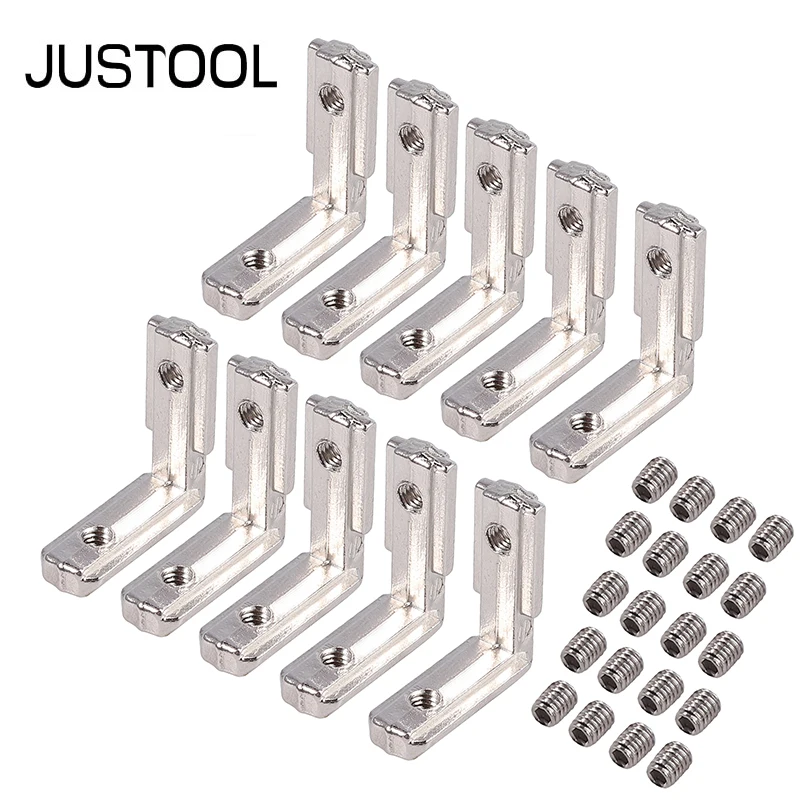 

JUSTOOL 10 pcs Inside Angle Groove T Slot Aluminum EU-2020/3030/4040 Profiles Carbon Steel L-Shape Brackets Outside Fixing ALU