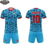 blue black point patten design over printing mens soccer jersey uniform football jersey unifrom