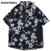 harajuku 2021 hawaii shirt hip hop streetwear flower print beach shirt men pocket summer short sleeve casual fashion clothing