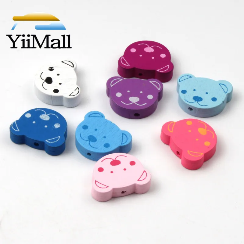 30 шт DIY Разноцветные деревянные бусины с медведем натуральные для изготовления